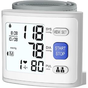 Wrist Blood Pressure Monitor LCD Display, Adjustable Wrist Blood Pressure Cuff 90x2 Reading Memory Wrist Bp Monitor with Storage Case(White)