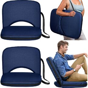 Thyle 2 Pcs Stadium Seats with Back Support, Folding Stadium Seats for Bleachers with 20 in Wide Cushion Waterproof Floor Chair 6 Reclining Positions Portable Recliner for Indoor Outdoor
