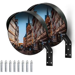 CNQLIS 12 Inch Convex Mirror Outdoor with Adjustable Wall Fixing Bracket,Driveway Mirror,Blindspot Traffic Mirror for Driveway Garage Park Outdoor Wide Angle View Curved Security Blind Spot Mirrors（2）