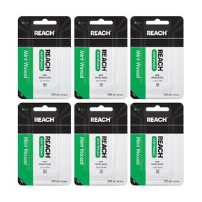 REACH Waxed Dental Floss, Mint, Plaque Remover for Teeth, Shred Resistant, Floss Slides Smoothly, Easy to Use, Waxed, Deep Cleaning Teeth, Oral Care, PFAS Free, for Adults & Kids, 6 Pack, 200 yd