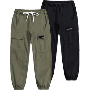 Cromoncent Girls&Womens 2 Packs Cargo Pants Elastic Waist Lightweight Outdoor Jogger Pants 6 Years-XX-Large