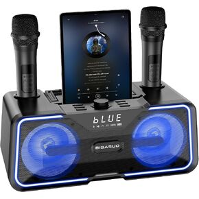 BIGASUO Bluetooth Karaoke Speaker for Adults Kids Karaoke Machine with 2 UHF Wireless Microphones LED Lights Portable Singing PA System for Party Outdoor Indoor