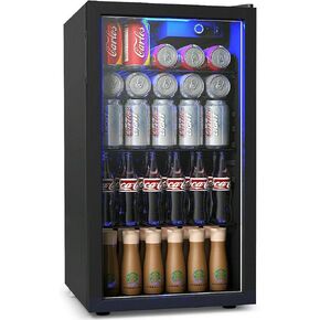 COSTWAY Beverage Refrigerator, 3.2 Cubic Foot Capacity, 120 Can Beverage Cooler with LED Light, Adjustable Thermostat, Removable Shelves, Perfect for Soda, Beer or Wine, Small Drink Dispenser Machine