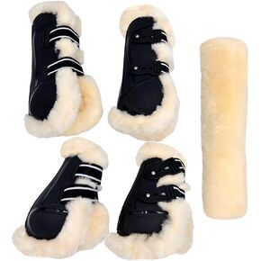 Horse Tendon Protectors - Jumping Protectors - Tendon and Fetlock Protection - Equestrian Competition and Training Equipment - Anti-Chafing Protectors - Set of 4 Protectors and 1 Noseband.