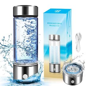 Hydrogen Water Bottle Portable, Hydrogen Water Bottle Generator with PEM SPE Technology, Hydrogen Water Ionizer Machine for Exercise Home Office Travel (Silver)