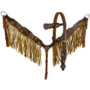 Showman Hand Painted Sunflower & Arrow Design Headstall & Breast Collar Set w/Fringe