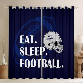 American Football Boys Window Curtains,Rugby Football Helmet Fashion Window Drapes for Boys Men,Cowboy Sports Games Lovers Dark Blue Unique Window Treatments Grommet Top 2 Panel Set,38Wx45L inch