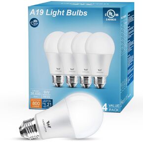 A19 LED Light Bulb,9W E26 Light Bulbs(60 Watt/80 Watt Equivalent),5000K Daylight,Non-Dimmable,800LM Standard Base for Bedroom, Kitchen, Living Room, Office,UL Listed,4 Packs