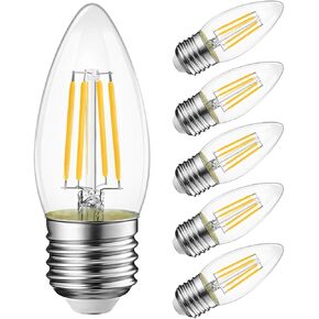 LVWIT B11 LED Filament Bulb E26 Candelabra Medium Base 2700K Warm White, 4W(60W Equivalent) 500 Lumens Non-Dimmable Decorative Candle Light Bulb, Pack of 6