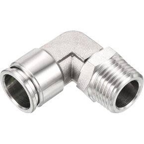 PATIKIL Push to Connect Fitting Elbow 5/8 Inch Tube OD 1/2 BSPT Male Thread, 304 Stainless Steel Right Angle Hose Pipe Connector, Silver