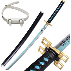 ziqing Demon Sword Real Metal Tokitou Muichirou Sword Cosplay Anime Sword Katana Collection Gift，Upgraded Blue Blade,40 Inch