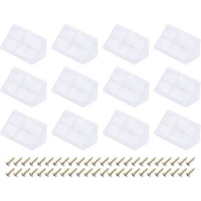 uxcell 12 Pcs 90 Degree Plastic Corner Braces, 20x42x20mm Shelf Right Angle Brackets with Screws for Cabinets Cupboards, Transparent