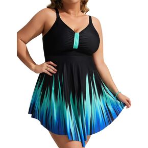 Hanna Nikole Womens Plus Size Swim Dress Swimsuit One Piece Tummy Control Bathing Suit Flowy Body Shaping Swimwear
