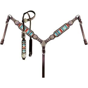 Showman Serape Southwest Print Single Ear Leather Headstall & Breast Collar Set
