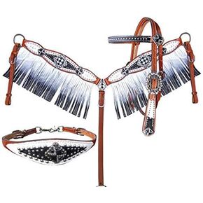 Showman Bejeweled Black & White 4 Piece Headstall & Breast Collar Set