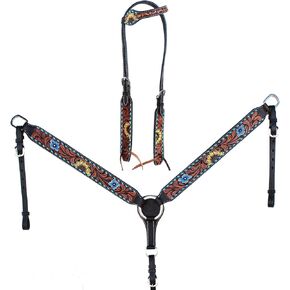 Horse Western Floral Tooled Bridle & Breast Collar Tack Set 78HROneEarSet