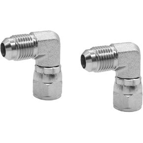 (2-PACK) 6500-06-06 Hydraulic Hose Adapter Fitting 3/8"Male JIC 37° Flare (9/16"-18UNF) × 3/8"Female JIC 37° Swivel Nut (9/16"-18UNF) 90° Elbow SAE Pipe Joints Connector Carbon Steel