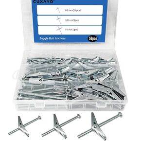 58pcs Toggle Bolt and Wing Nut Assortment Kit, Heavy Duty Butterfly Anchors, Wall Anchors for Drywall, Toggle Anchors(1/8in, 3/16in, 1/4in)