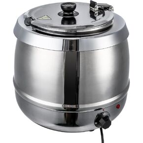 Commercial Soup Warmer, 10.5QT Soup Kettle with Hinged Lid and Detachable Stainless Steel Insert Pot, Suitable for Family Gatherings, Parties, Restaurants, and Buffets, Sliver