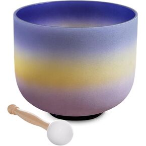 432 Hz Rainbow A Note Third Eye Chakra Frosted Quartz Crystal Singing Bowl 8 Inch with Rubber Mallet,O-ring
