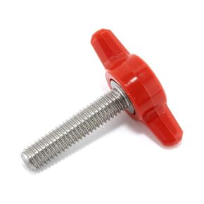 #10-32 x 7/8" Thumb Screw Stainless Steel - Red Tee Wing Plastic Knob - Fine Thread Thumbscrew - Length: 0.875" - Proudly Built in USA - Package of (4)