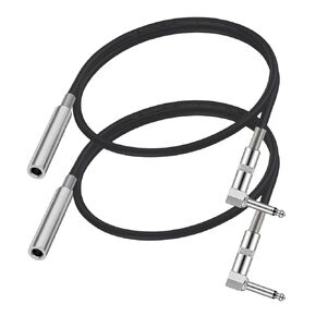 2-Pack 6.35mm Right Angle TS Male to 6.35mm Female Adapter Cable, 1.6 Foot, Black, 1/4 TS Male to 1/4 Female, Connector for Bottom Plug Guitar/V-Shape Guitar/Front Facing Jack Guitar Extension Cord