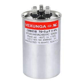 AC Capacitor 70+5 uF 70/5 MFD 370 or 440 or 450 VAC CBB65B Dual Run Start Capacitors for Air Conditioner Compacitor Motor or Compressor Fan or Condenser Straight Cool