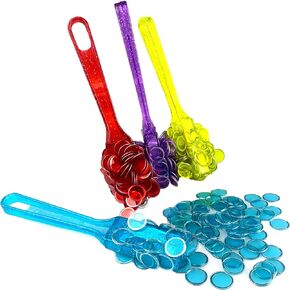Bingo Lotto Game Set - 4 PCS Transparent Magnetic Wands & 400 PCS Semitransparent Chips - Family Casino Game Night Tokens, STEM Learning Accessories, Alphanumeric Counting and Sorting Chess