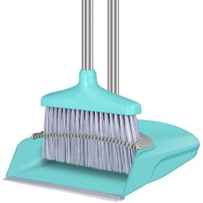 FGY Broom and Dustpan Set Stand Up Broom and Dust Pan Combo for Dog Cat Pets Home Use (Blue)