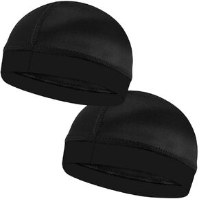 2PCS Silky Stocking Wave Cap for Men, Good Compression Over Durag (Black)