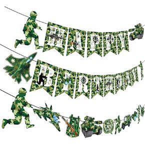 Army Soldier Birthday Party Banner Camo Hero Party Green Camouflage Decorations for Military Soldier Themed Party Baby Shower Supplies