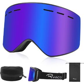 Ryaco Ski Snowboard Goggles, OTG Anti Fog Interchangeable Magnetic Lens, 100% UV Protection, for Men Women Youth Adult