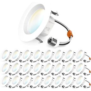 Sunco 24 Pack 4 Inch LED Can Lights Retrofit Recessed Lighting, Selectable 2700K/3000K/3500K/4000K/5000K Dimmable, Baffle Trim, 11W=40W, 660 LM, Replacement Conversion Kit, UL