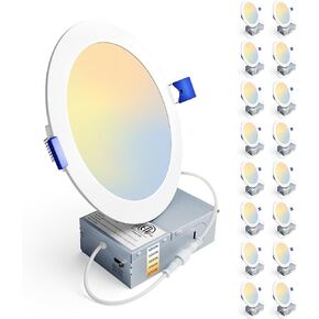 Ensenior 16 Pack 6 Inch LED Recessed Ceiling Light, Dimmable, 2700K-5000K 5CCT, 1050LM 12W 120V, High Brightness Canless Wafer Downlight - ETL&FCC&IC