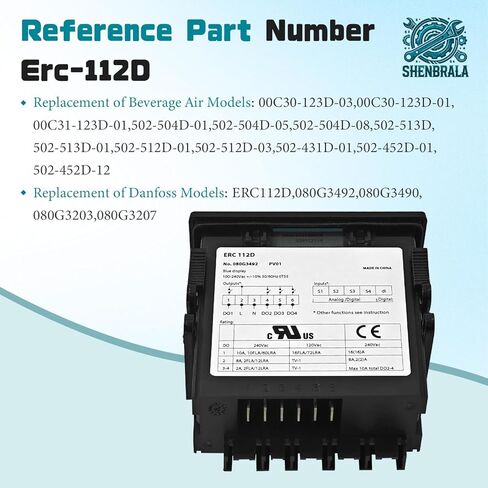 مجموعة تحكم درجة الحرارة ERC112D ، وحدة تحكم إلكترونية للتبريد مع تحقيقات مستشعر NTC مزدوجة ، استبدال Air Beverage 00C30-123D-03 و Danfoss ERC-112D 080G3492 080G3490 in Kuwait