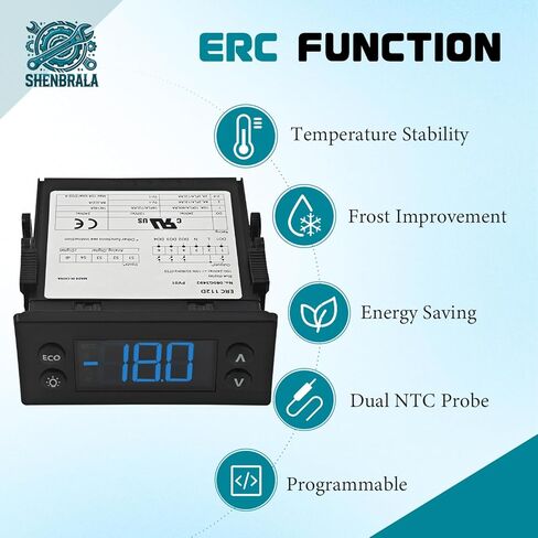 مجموعة تحكم درجة الحرارة ERC112D ، وحدة تحكم إلكترونية للتبريد مع تحقيقات مستشعر NTC مزدوجة ، استبدال Air Beverage 00C30-123D-03 و Danfoss ERC-112D 080G3492 080G3490 in Kuwait