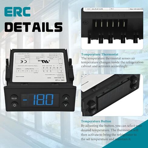 مجموعة تحكم درجة الحرارة ERC112D ، وحدة تحكم إلكترونية للتبريد مع تحقيقات مستشعر NTC مزدوجة ، استبدال Air Beverage 00C30-123D-03 و Danfoss ERC-112D 080G3492 080G3490 in Kuwait