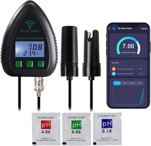 جهاز اختبار جودة المياه، درجة الحموضة/TDS/الملح/S.G/درجة الحرارة عبر الإنترنت، جهاز اختبار WiFi لرصد حوض السمك والزراعة المائية في حوض السباحة مع معايرة سهلة in Kuwait