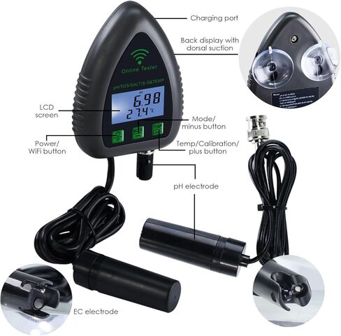 جهاز اختبار جودة المياه، درجة الحموضة/TDS/الملح/S.G/درجة الحرارة عبر الإنترنت، جهاز اختبار WiFi لرصد حوض السمك والزراعة المائية في حوض السباحة مع معايرة سهلة in Kuwait