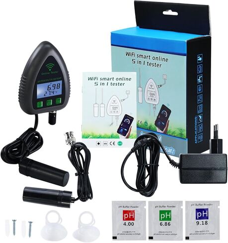 جهاز اختبار جودة المياه، درجة الحموضة/TDS/الملح/S.G/درجة الحرارة عبر الإنترنت، جهاز اختبار WiFi لرصد حوض السمك والزراعة المائية في حوض السباحة مع معايرة سهلة in Kuwait