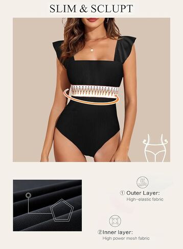 Aleumdr Women's One Piece Swimsuit Ruffle Tummy Control Bathing Suits Color Block Ribbed Swimwear in Saudi Arabia