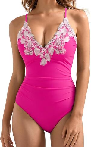 SUUKSESS Women Lace One Piece Swimsuit Tummy Control V Neck Bathing Suit in Saudi Arabia
