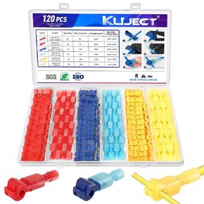Kuject 120PCS/60Pairs Wire Splice Connectors kit,Insulated T Tap Wire Terminal Connectors, Electrical Quick Disconnect Wire Connectors with Nylon Shell for Automotive Wiring Project