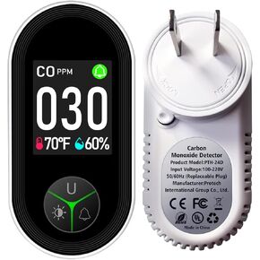 Carbon Monoxide Detector Plug in, Carbon Monoxide Detector Plug in Wall with Temperature Humidity Sensor Built-in, Alarm Function with Clear LCD Display CO Detector for Home Kitchen RV Travel