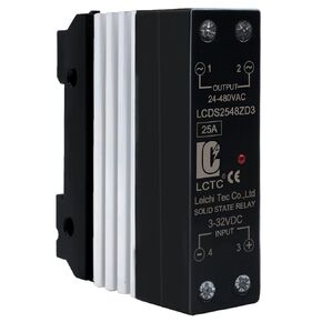 12V Dc SSR 25 DA Solid State Relay DC to AC (Input 3-32V DC Output 24-480V AC) with Radiator, 25A SSR Relay with Fan relé de estado sólido (DC to AC 25A)