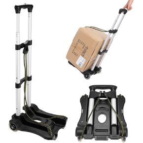 Portable Hand Truck Aluminum Folding Luggage Cart Lightweight Compact Trolley with Elastic Hook Rope for Travelling Moving Luggage Personal and Office Use 80 LB
