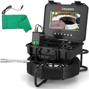 Sanyipace Sewer Camera 165FT/50M, 512Hz Camera Probe with Self-Leveling, Meter Counter, Sewer Scope Drain Inspection Camera with Microphone Speaker DVR Recorder, 16GB TF Card, 7mm Cable, Pipe Pulley