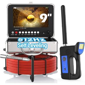 Anysun Sewer Camera with Locator, Self-Leveling Drain Camera with 9'' IPS Monitor and 100ft Cable, IP68 Waterproof Pipe Inspection Camera with DVR Recording Funcation and 16GB Memory Card