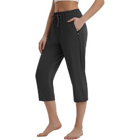 BALEAF Womens Capri Pants with Zipper Pockets Yoga Capris Drawstring Capri Sweatpants Loose Causal Lounge Summer 19"