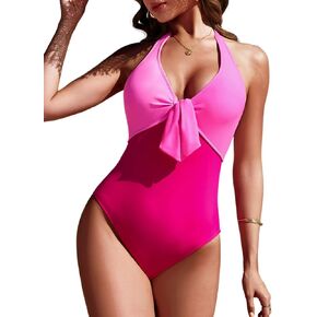 AI'MAGE Women's One Piece Swimsuits Halter Bathing Suits Knot Front Push Up Swim Suits Tummy Control Swimwear S-XXL